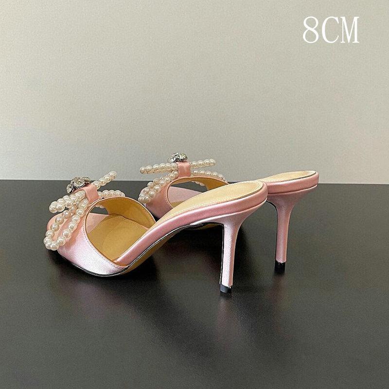 Fashion 2025 New Water Diamond Pearl Bow Pointed-Toe High Heels With Beaded Flip-Flops Versatile Wedding Shoes