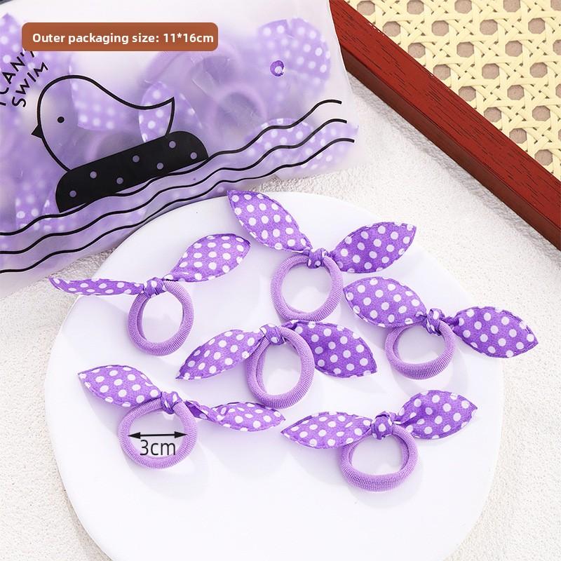 20PCS.Korean-style Fashion Fabric Hair Ties: Cute Rabbit Ear Hair Accessories with Polka Dots, Stripes & Floral Patterns,Perfect