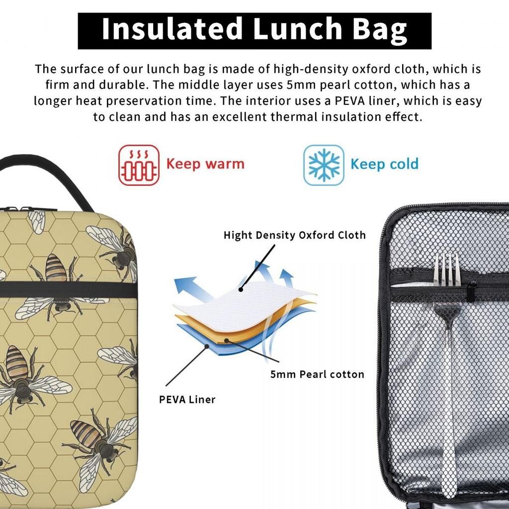 Bienen nahtloses Muster isolierte Lunchtasche für Kinder Schul-Kühltasche Thermische Lebensmittelbox Tragbare Lunchboxen Behälter