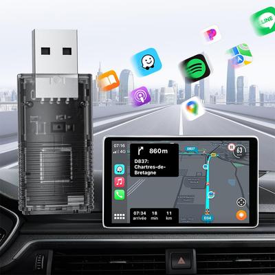 2024 Mini Wireless CarPlay Adapter Car Play Dongle Transparent Shell Fast Connect Plug and Play for OEM Wired CarPlay Car