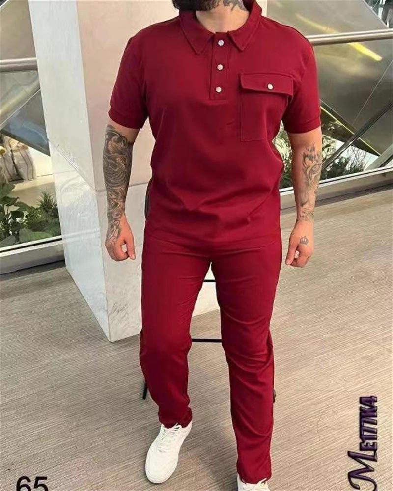 2023 European & American Men's Polo Shirt + Long Pants Sports Set - Spring/Autumn Casual Style