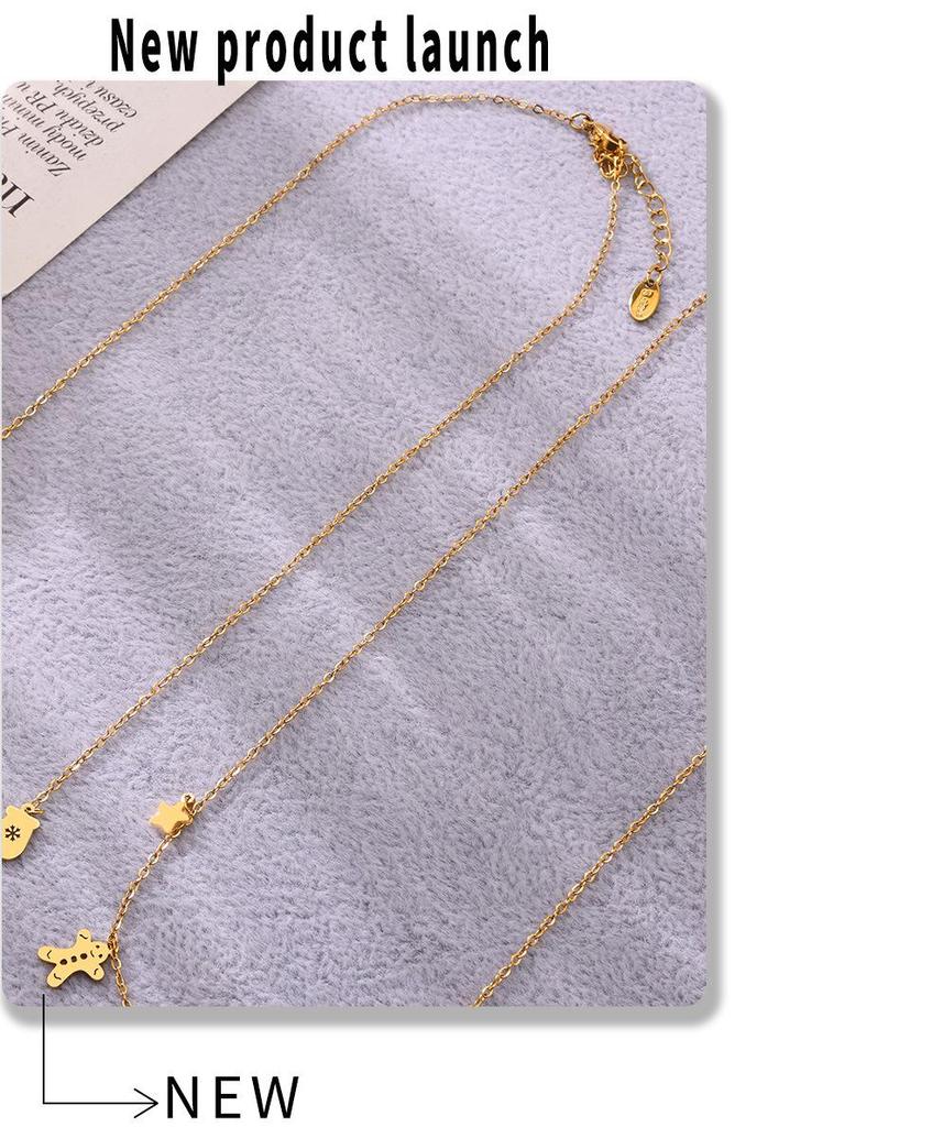 Oumeka Christmas Geometric Pendant: 18K Gold-Plated Stainless Steel Enamel Chain Jewelry