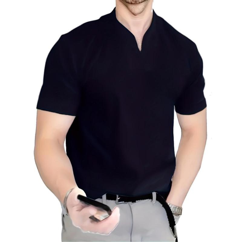 Camiseta masculina fitness de algodão com decote em V para o verão de 2023