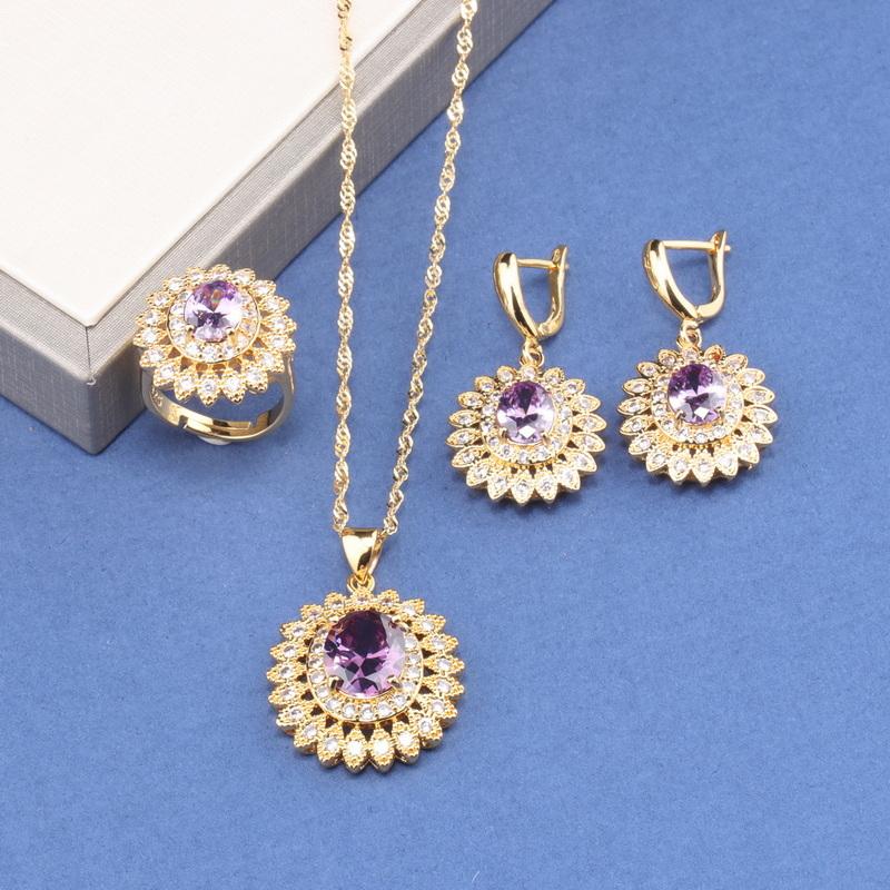 Neue Mode Kleid Schmuck&Accessoires Vergoldete Zirkon Brautsets Zirkonringe/Anhänger/Ring Halskette für Frauen Geschenk