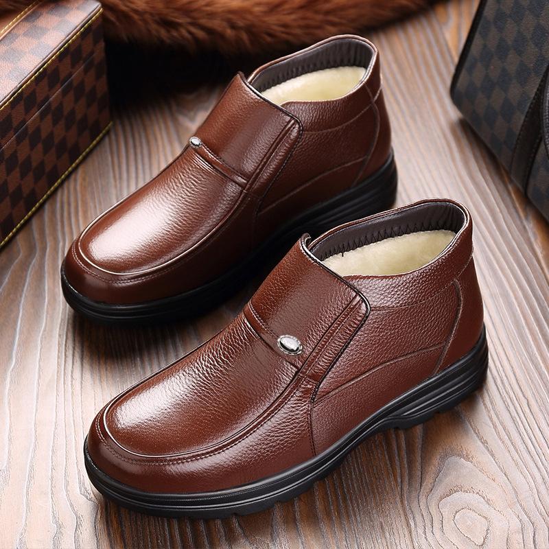 Fashion Whoholl 2024 New Men's Trendy High-top Outdoor Boots Patent Leather Fleece-lined Warm Thick-soled Motorcycle Cotton Boot Size 46
