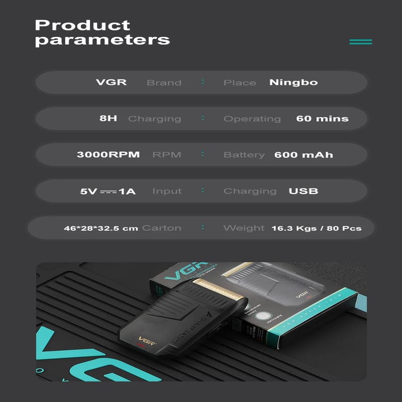 VGR V-375 Small Mini Shaver Portable Men's Reciprocating Single Blade Household Shaver Rechargeable Dual-use LED Display Long Battery Life Razor