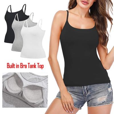 Summer Sleeveless Padded Shirt Women Camisoles Tops with Built In Bra Spaghetti Strap Basic Tank Top KTB