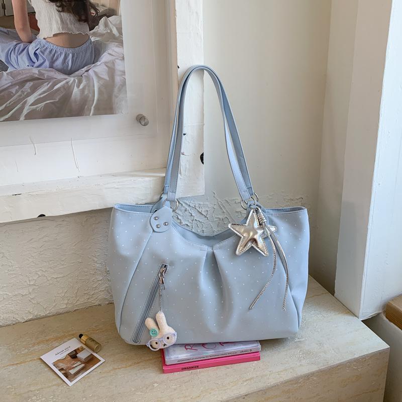 Polka Dot Tote Bag Korean Fashi Large Capacity Shoulder Bag Magnetic Clasp Handbag Casual Versatile Commuter Bag Star Pendant
