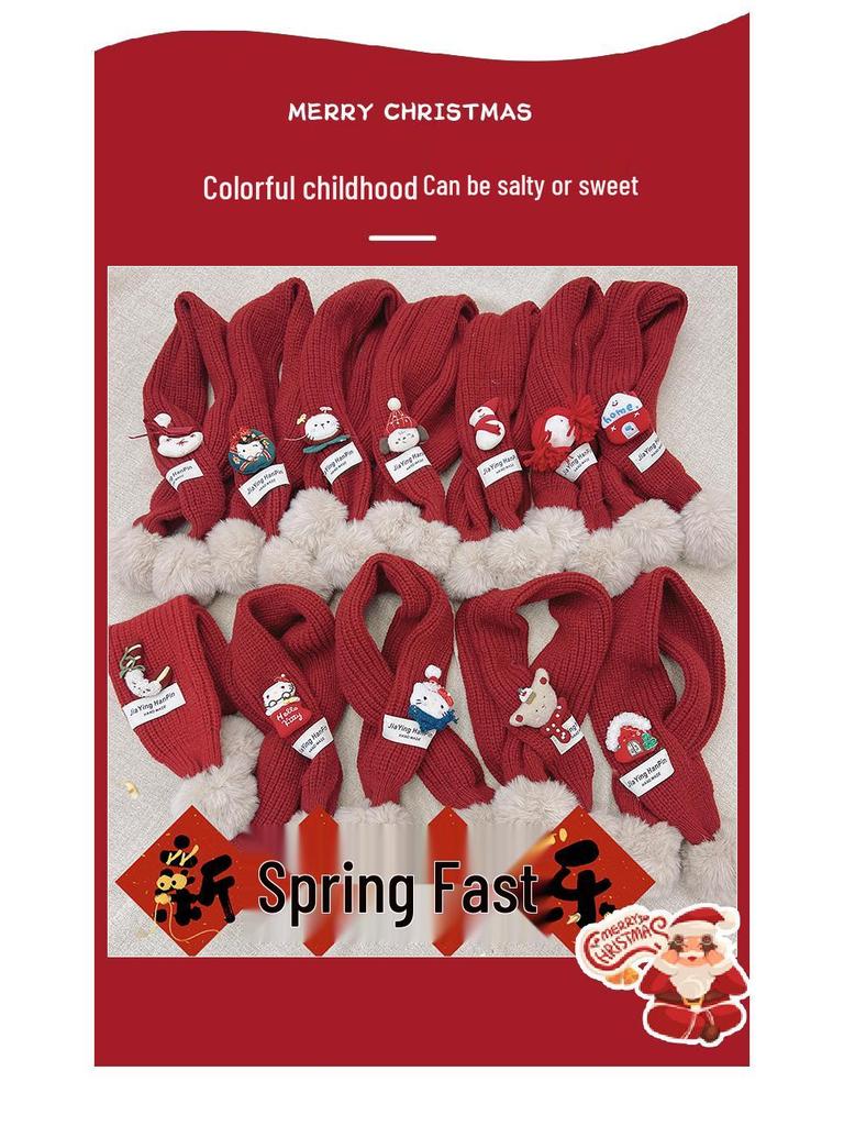 Korean Style Cute Red Knit Scarf for Children - Cozy Autumn/Winter Neck Warmer for Festive Season