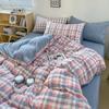 Washed Skin-friendly Bedding Set Sheet Pillowcase Quilt Cover Lattice