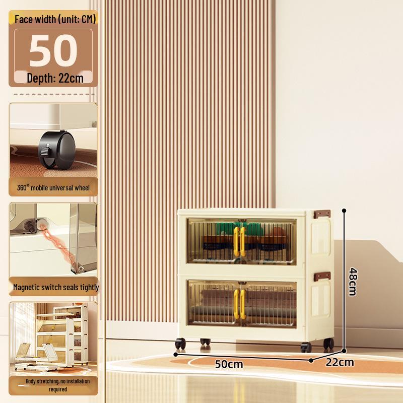 40-60cm Wide Transparent Foldable Double Door Floor Storage Cabinet with Multiple Layers