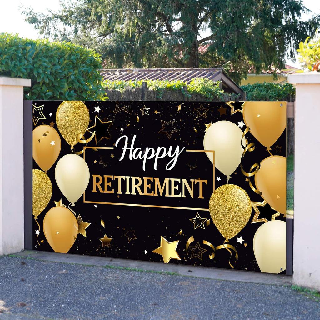 Blulu Retirement Party Decorations, Extra Large Fabric Retire Sign Banner Photo Booth Backdrop Background with Rope for Retirement Party Favor(70.8 X