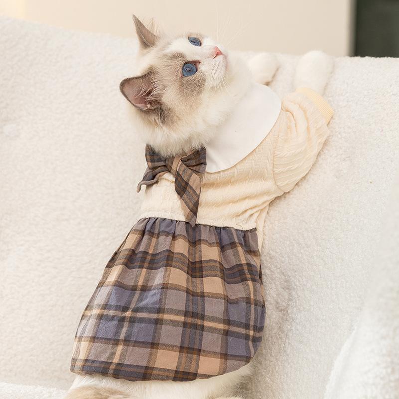 Cat clothes winter thickened warm college style JK uniform couple clothes cotton coat dog dress pet cat skirt