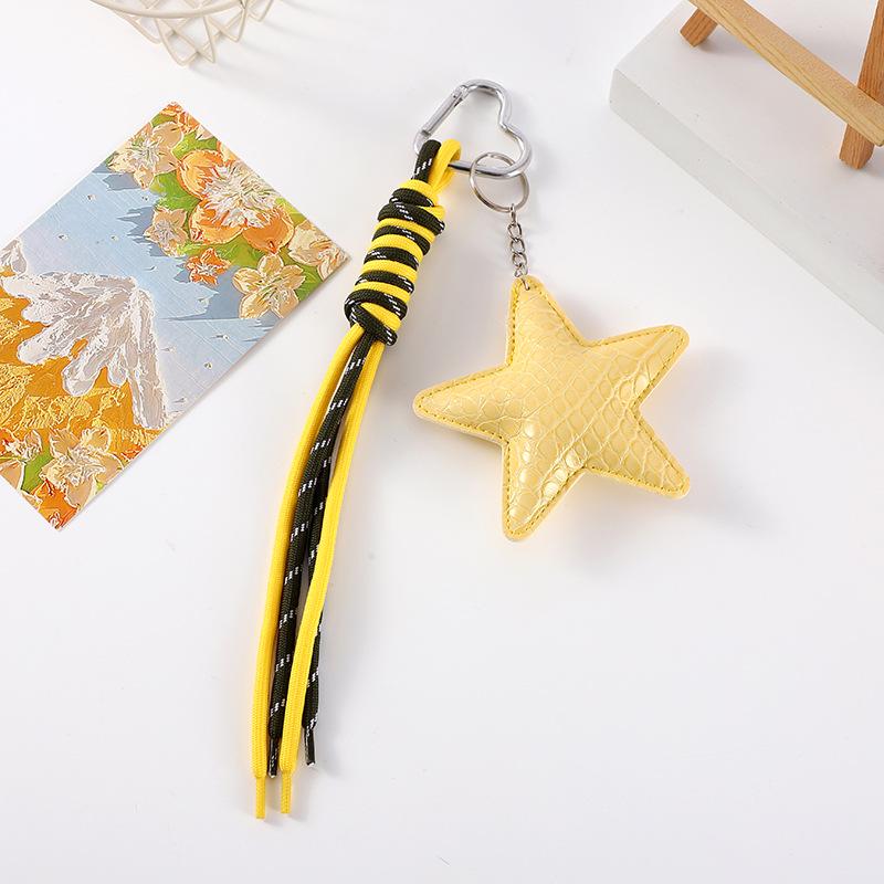 Pendentif Porte-clés Étoile Élégant avec Cordon en Cuir Tressé - Charme de Sac Style Ins & Dragonne de Téléphone.