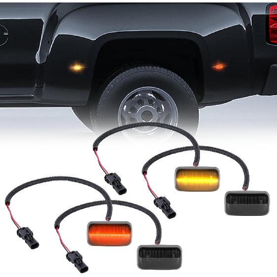 Gempro LED Dually Fender Side Marker Lights For 2015- Chevy Silverado GMC Sierra 2500 3500 Amber Red Dual Rear Wheel Bed Marker Lamps, Smoked Len