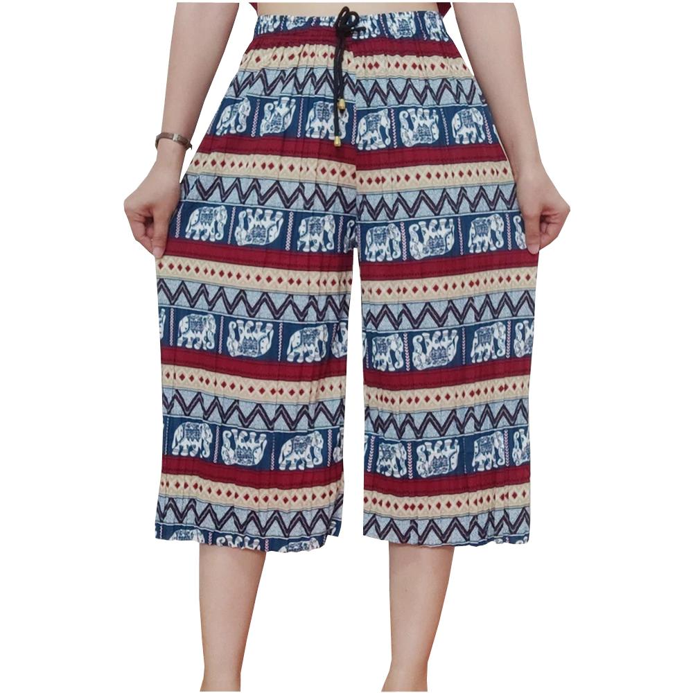 Elefant Korte Bukser Justerbar Elastisk Midje Stropp Unisex Kvinner Menn Trykk Thailand Casual Streetwear Strand Sommer Boho Bohemsk Retro Vintage