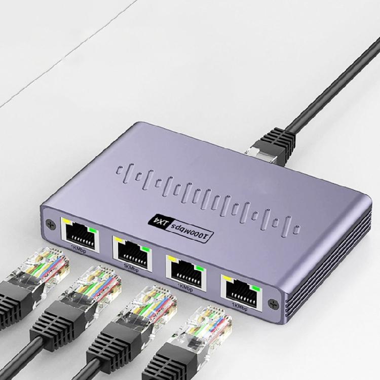 Multiple Device Ethernet Splitter 4 Port Gigabit Speed Networking Hub Aluminum Housing for Home Office Connection