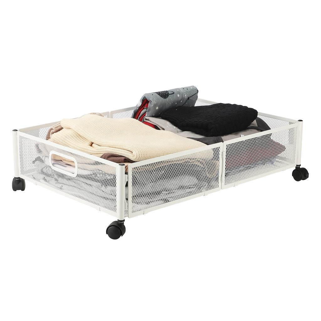 Úložný kontejner pod postel s kolečky Skládací Pojízdný Kovová zásuvka pod postel do ložnice na oblečení Boty Bílá