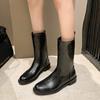 Fashion Autumn Winter Women Mid Calf Boots Female Round Toe Slip On Shoes Street Style Motorcycle Botas Mujer