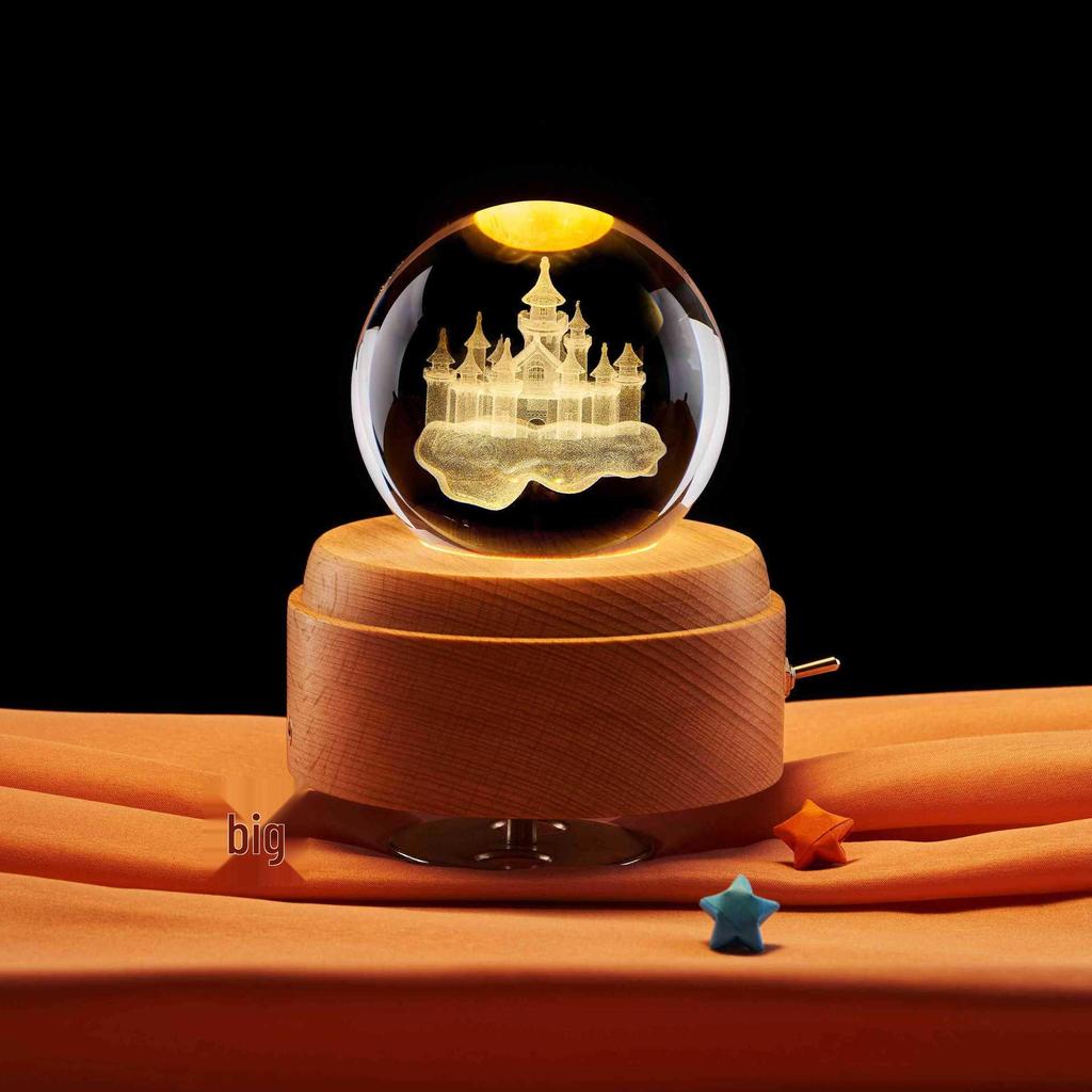 3D Carved Castle in the Sky Crystal Ball Night Light – Luminous Glass Ornament & Valentine's Day Gift