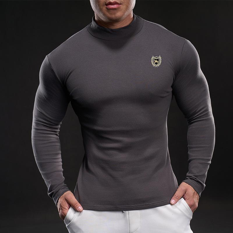 

Новая мужская осенне-зимняя футболка с длинным рукавом и высоким воротником, однотонная тренировочная футболка, спортивная одежда для фитнеса XXXXL