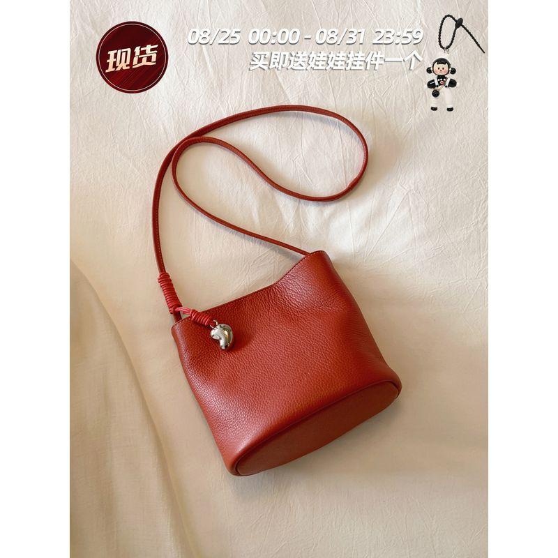 

South Style Chio2nd Owner s Original Genuine Leather Wheat Field Party Bucket Bags Women s Shoulder Messenger Bag Brick Red