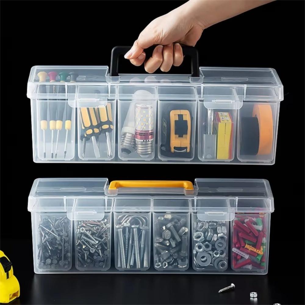 Plastic Tool Storage Box with 6 Storage Case Transparent Hardware Toolbox Classification Multi-Compartment Storage Case Home Use