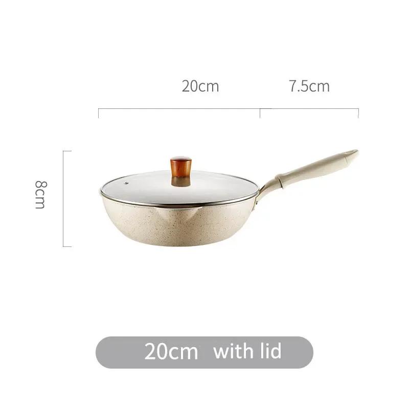 Bodenstarker Maifan-Stein Wok Antihaftbeschichtete Pfannen Bratpfanne mit Deckel Haushalts-Wok Kochgeschirr für Induktionsherd Küchenutensilien