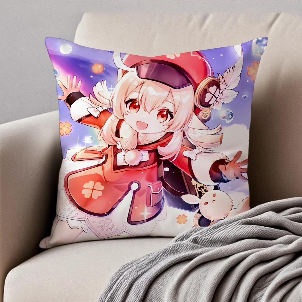 mmiHoYo KKlee GGenshin Impact Cushion Cover Pillowcase Antidustmite Invisible Zipper Short Plush Sofa Cushion