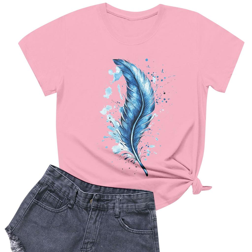 Women's Fashion Casual Printed Short Sleeve Round Neck Pullover Tops