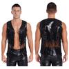 Men Sparkly Sequin Cowboy Vest Open Front Tassel Rivets Shiny Western Waistcoat for 70s Disco Club Parties