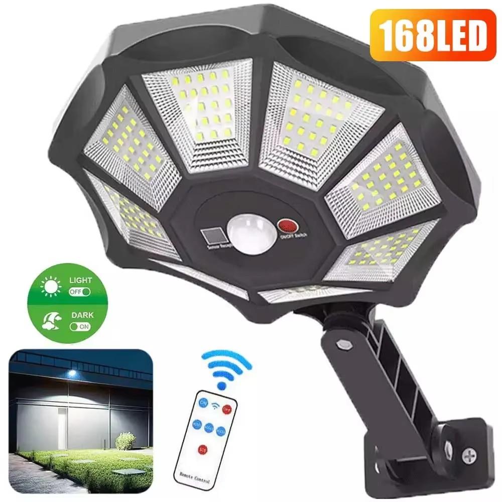 Outdoor Solar Flood Light 168LED Motion Sensor IP65 Waterproof Octagonal Design Dusk to Dawn 360° Adjustable Parking Lot Lights
