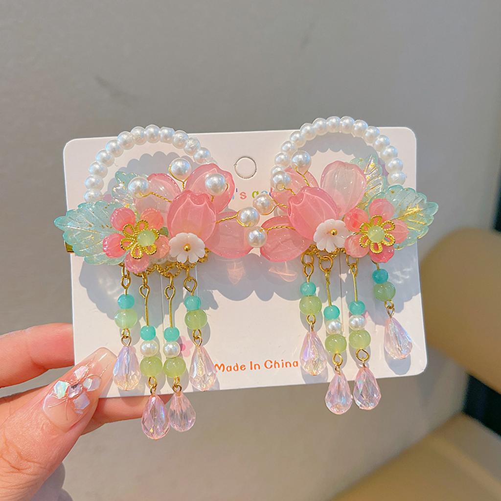 Chinese Style Flower Hair Clips Han Chinese Clothing Hair Clips with Tassel for Wedding Banquet Party Cheongsam