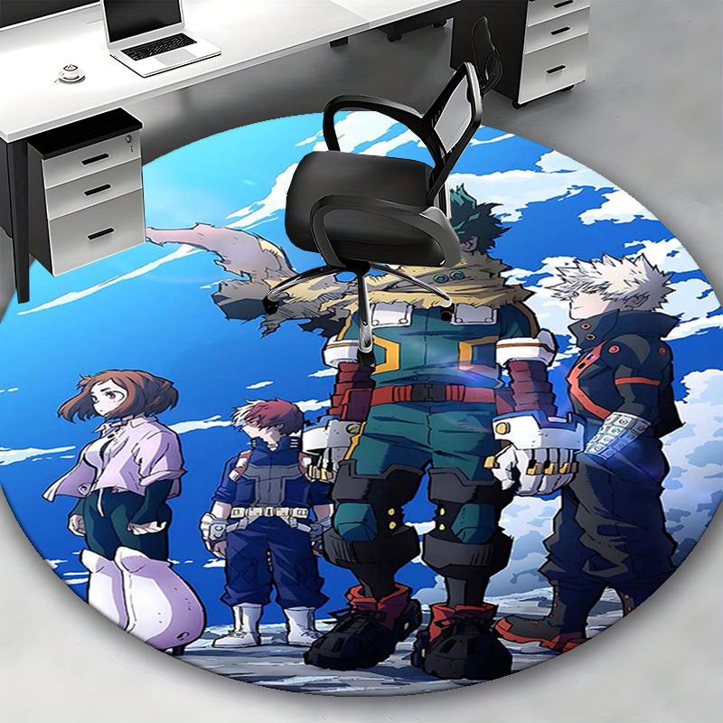 1pc My Hero Academia Round Carpet - Anime Design Chair Mat for Office, Home Decor, Living Room