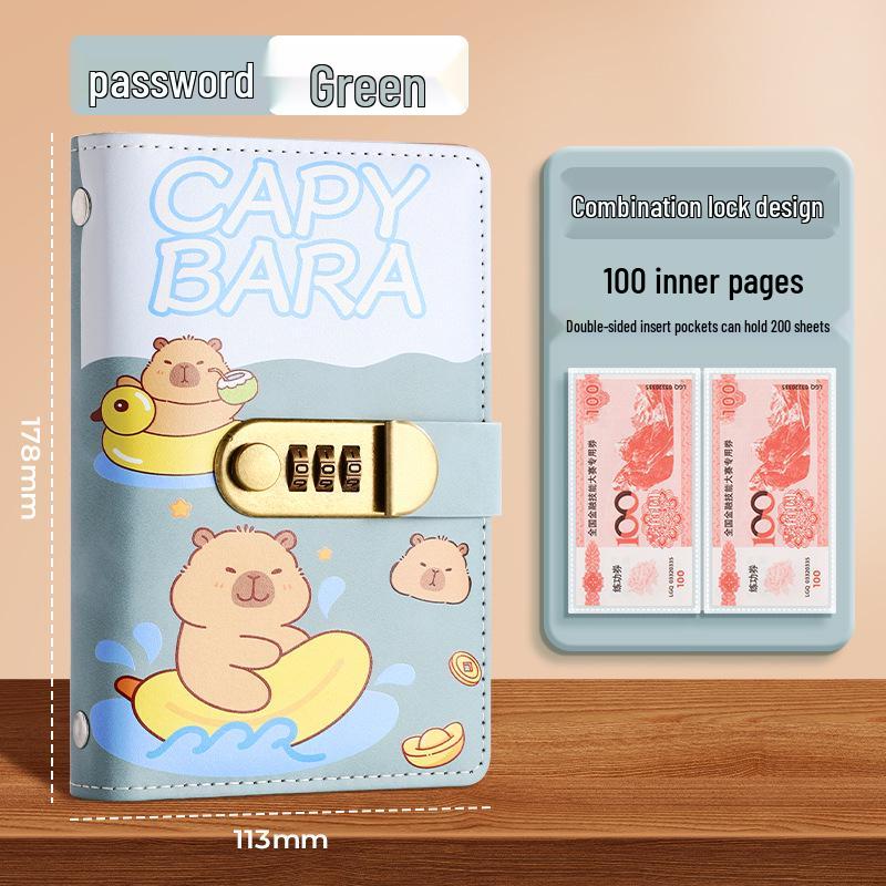 Kapybara 2025 Zámek na heslo Peněžní desky A6 Album pro finanční řízení