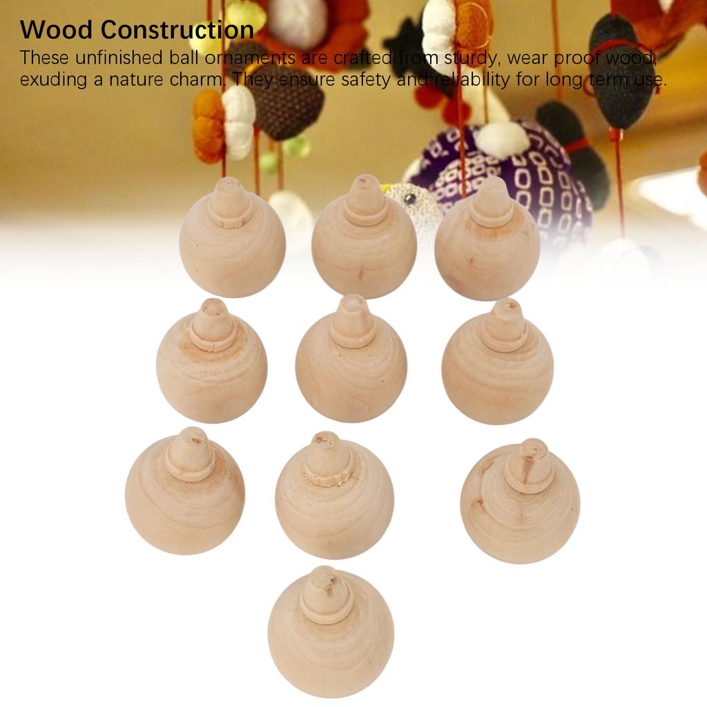 10PCS Unfinished Ball Ornaments Wooden DIY Unfinished Xmas Tree Hanging Balls Embellishments for Arts Crafts Drawing Toy
