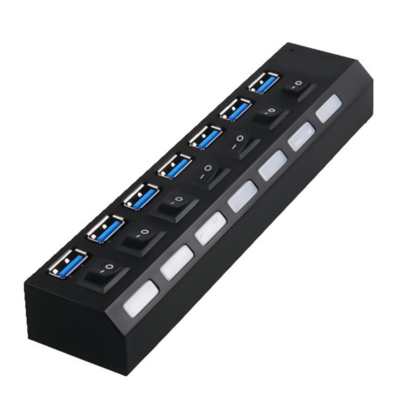USB 3.0 2.0 Hub 7-Port USB Extender USB Splitter with Independent LED Switches Multi USB Port Hub for Laptop PC Devices