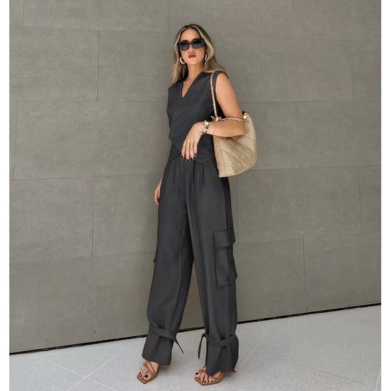 Fashion Wind Fashion New V-neck Sleeveless Waistcoat Vest Cargo Pants Two-piece Set Vest and Pants Set