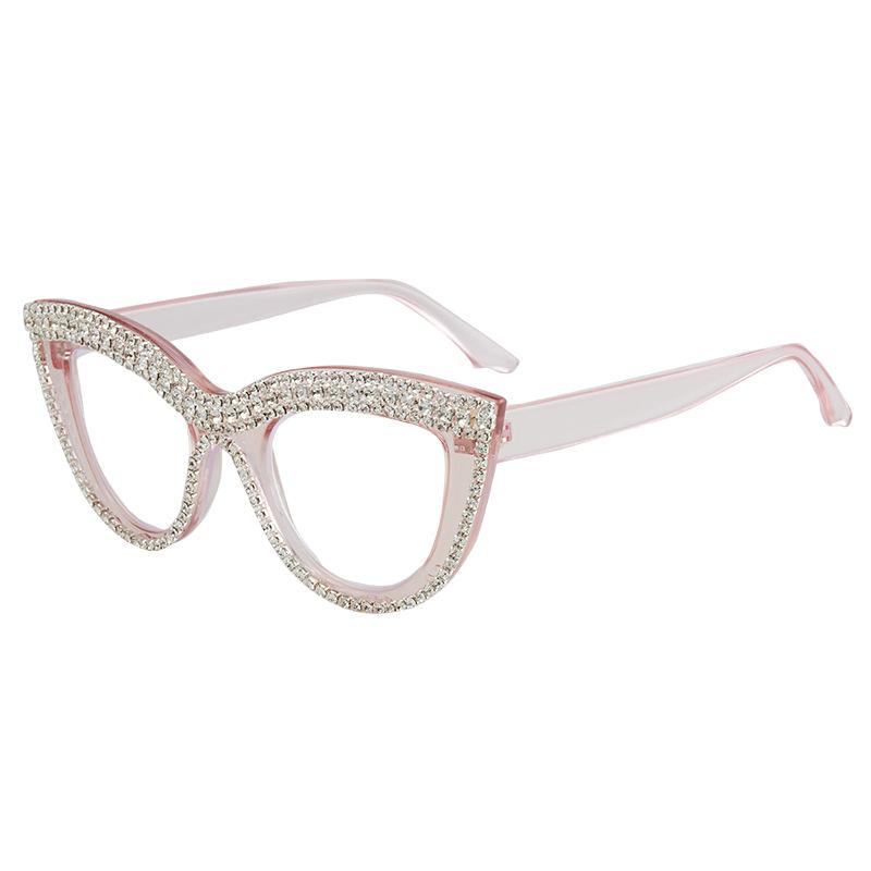 New Personalized and Fashionable Handmade Diamond Studded Cat Eye Reading Glasses with Anti Blue Light Retro High-definition Far Sight Eyeglasses
