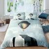 Airplane Cartoon Aircraft Duvet Cover For Boys Teens Air Balloon Aviation Parachute Blue Cloud Sky Seagull Nautical Birds