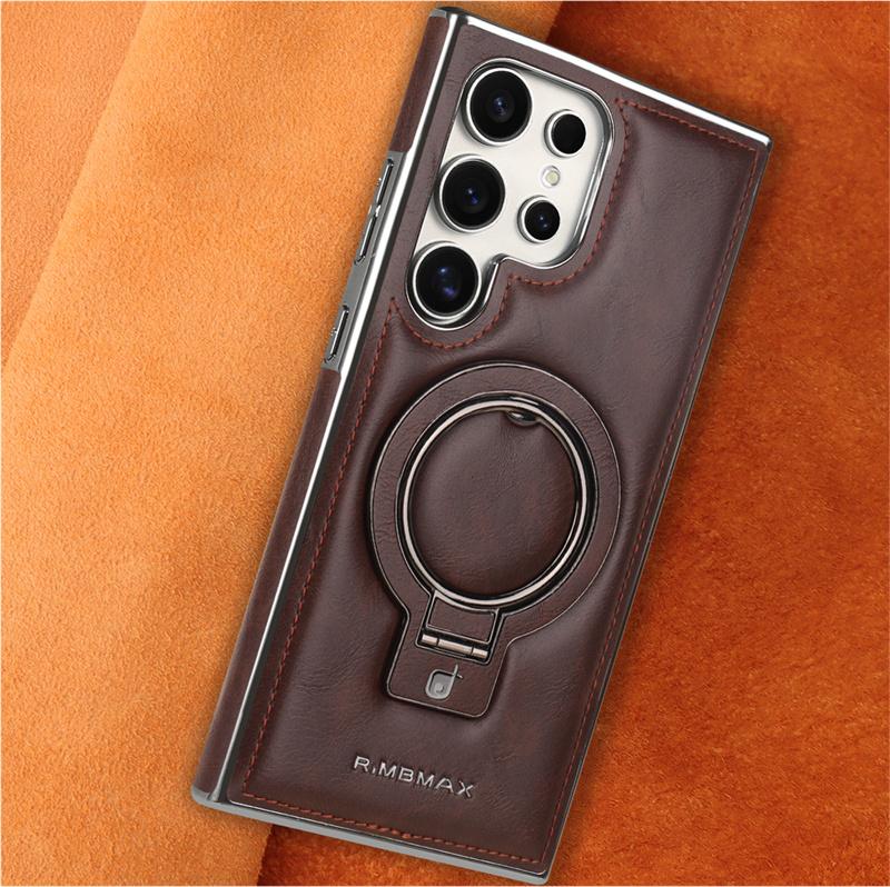 

Luxury Business Leather Magnetic Ring Holder Phone Case For Samsung Galaxy S25 Ultra S25Plus S24 S23 Magsafe Wireless Charging Galaxy S24 Ultra темно-коричневого