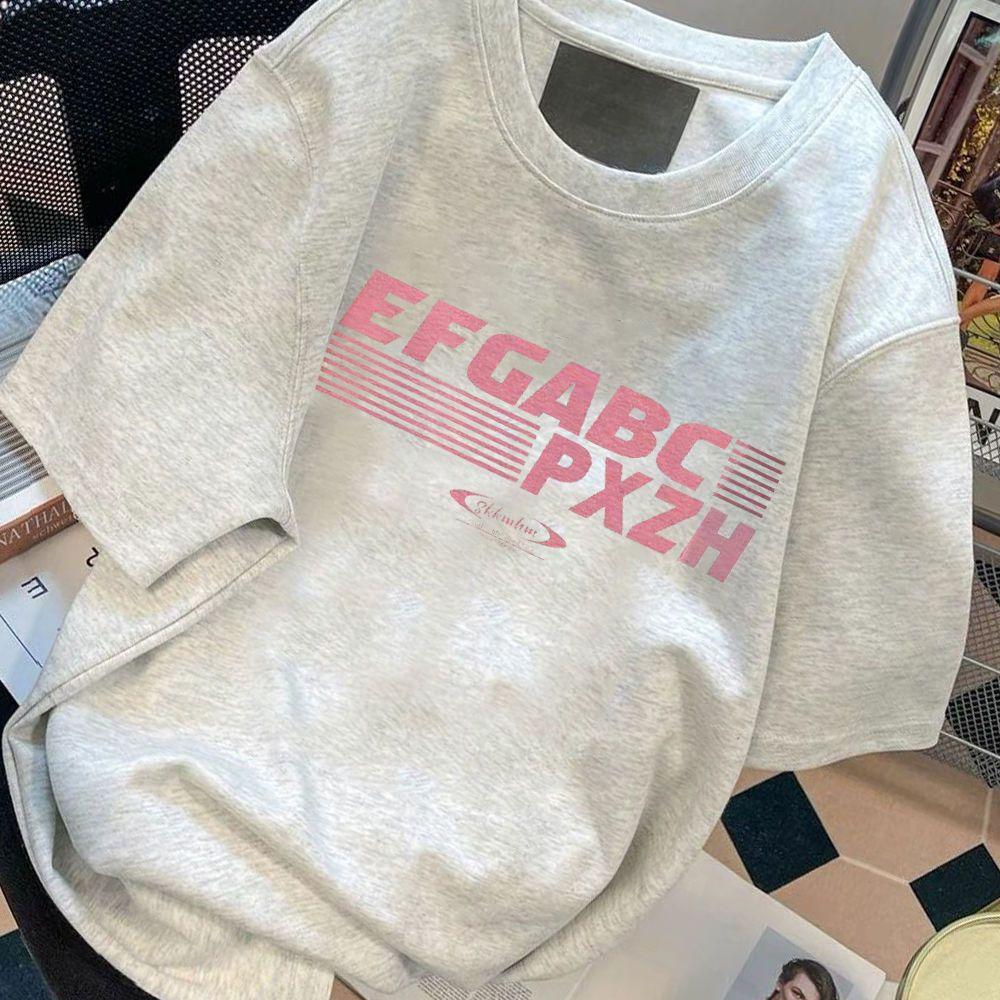 

Летняя женская универсальная футболка с коротким рукавом и принтом в виде букв 3XL серый/белый