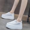 8cm White Genuine Leather Platform Heel Women Flats Shoes Comfortable Casual Creepers Chunky Sneaker Summer Bling Shoes Women