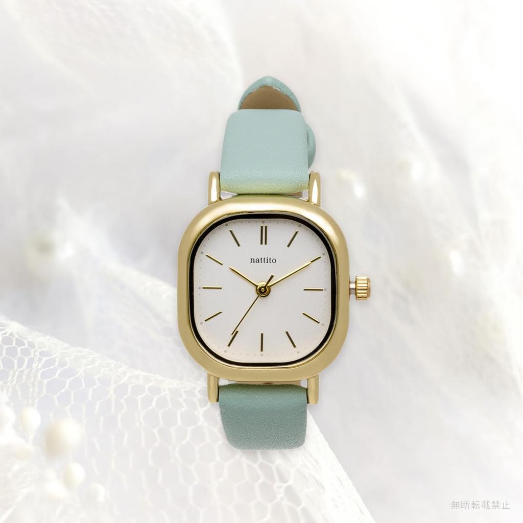 [Fieldwork] Women's Watch Analog Leather Strap Simple Rectangle Green Sook GY080-4