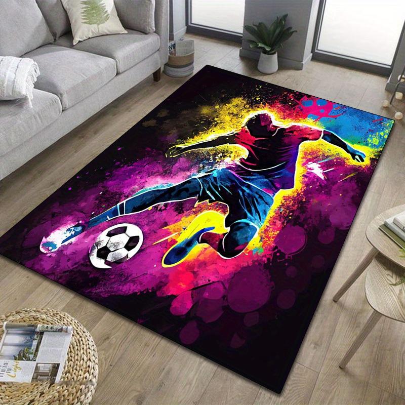 Colorful Football Player Action Print Flannel Rug Durable Soft Carpet For Living Room Bedroom Kids Room Sport Decor Artistic