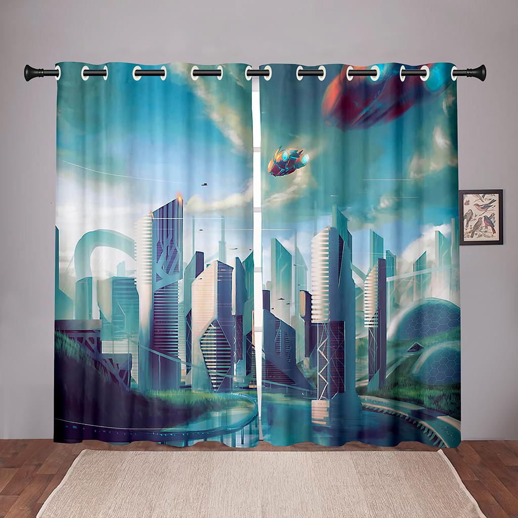 

Future City Technology ArchitectureBlackout Window Area Drape Little Ones Living Living Space Bed Chamber Bathroom Food Prep Room Doorways Kitchen W50 X H130(CM)X2&Grommet Top