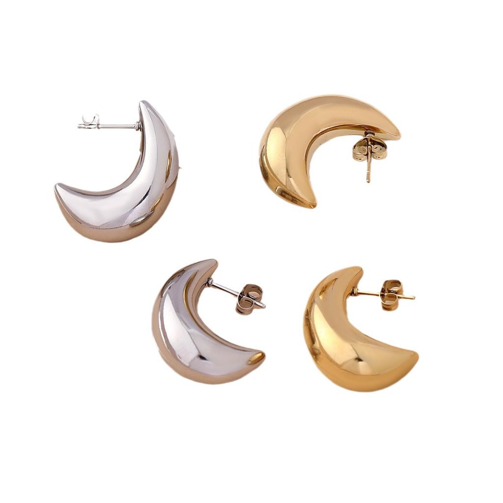 Smooth Geometric Hollow Crescent Stud Earrings Women European American Minimalist High-end Fashion Ear Jewelry Gift