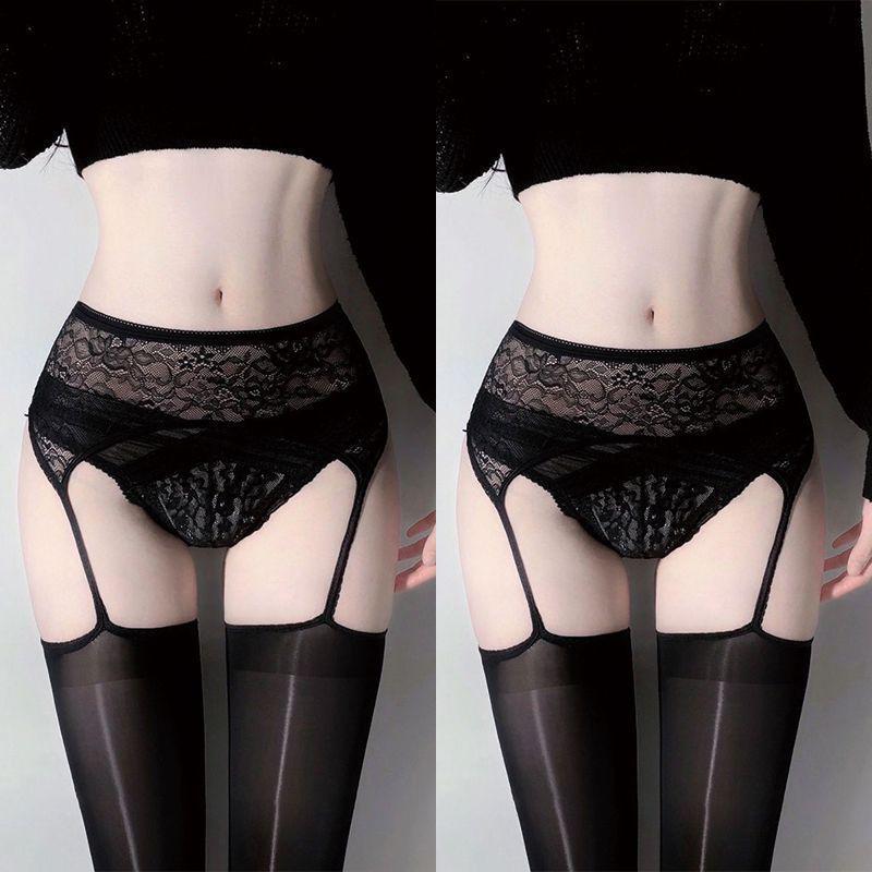 Débardeur en Dentelle de Soie Noire à l'Huile de Cheval Ultra-Doux avec Bas Sexy Hauts sur les Genoux