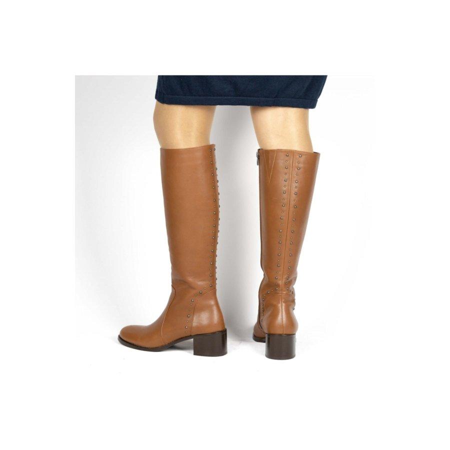 Kniehohe Damenstiefel aus echtem Leder mit mittelhohem Absatz