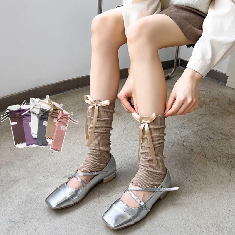 Knit Winter Warm Leg Warmers Long Socks Boot Cuffs Ribbed Leggings Stockings Bowknot Knee Warmers Sleeve